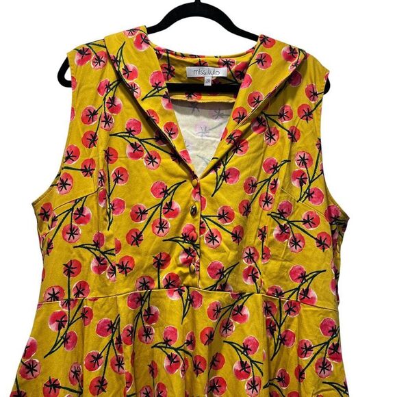 Miss Lulo Cherry Tomato Print Retro Pinup Style Sleeveless Dress Size 2X - Picture 4 of 6